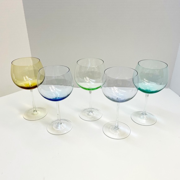 Block Crystal Mouth Blown Crystal Pastel Tint Balloon Wine Glasses - Picture 5 of 11
